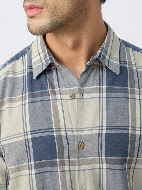 Checks Blue Topaz Cotton Linen Shirts