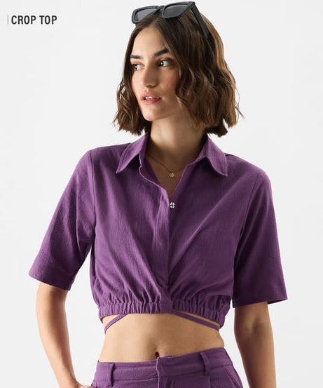 Solids Plum Women Cropped Shirts