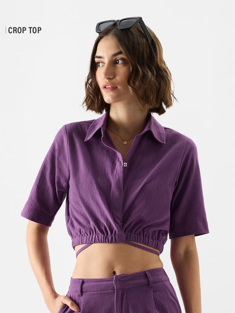 Solids Plum Women Cropped Shirts