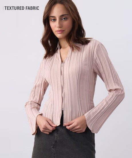 Zipper Rosebud Women Fitted Shirts