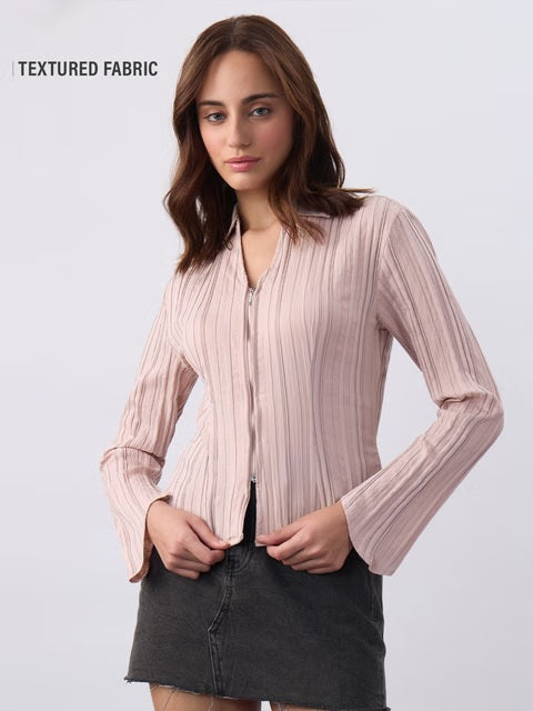 Zipper Rosebud Women Fitted Shirts