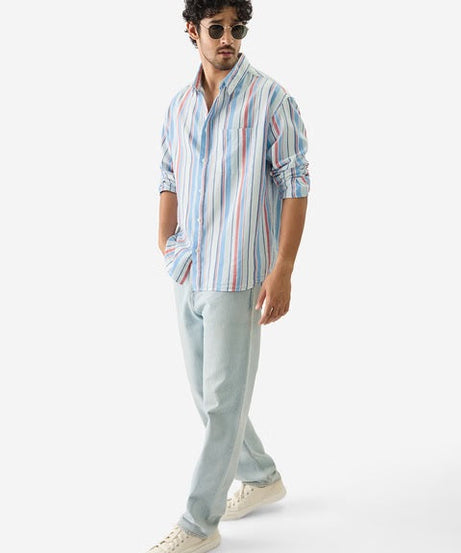 Stripes Blue, Red Men Relaxed Shirts