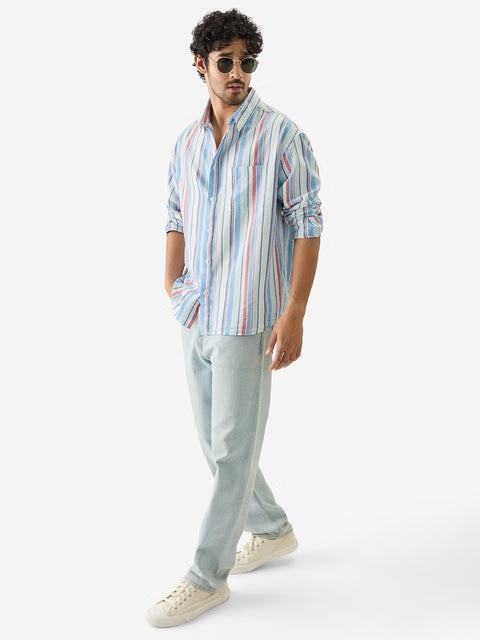 Stripes Blue, Red Men Relaxed Shirts