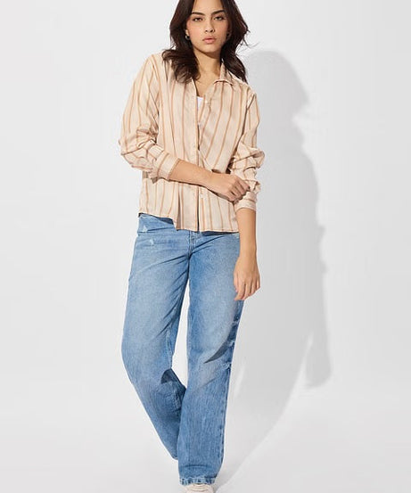 Satin Macadamia Stripes Women Shirts