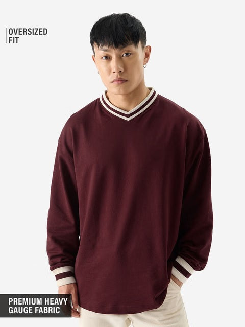 Solids Burgundy Oversized Full Sleeve T-Shirts