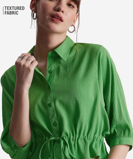 Textured Top Groovy Green Women Cropped Shirts