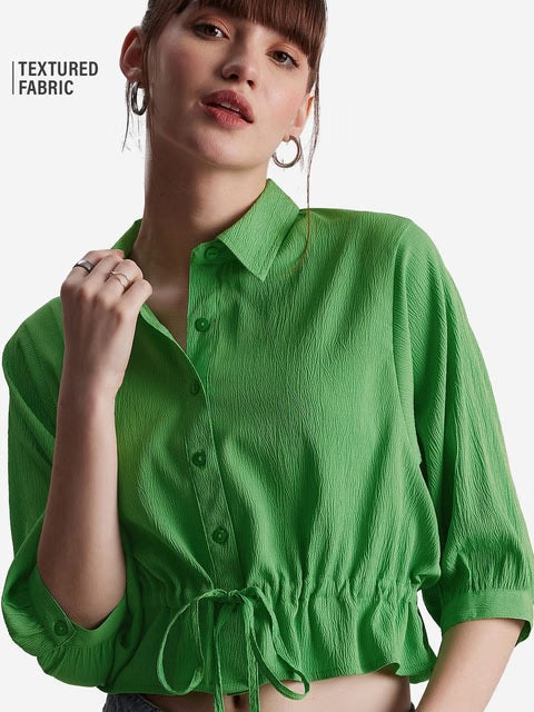 Textured Top Groovy Green Women Cropped Shirts