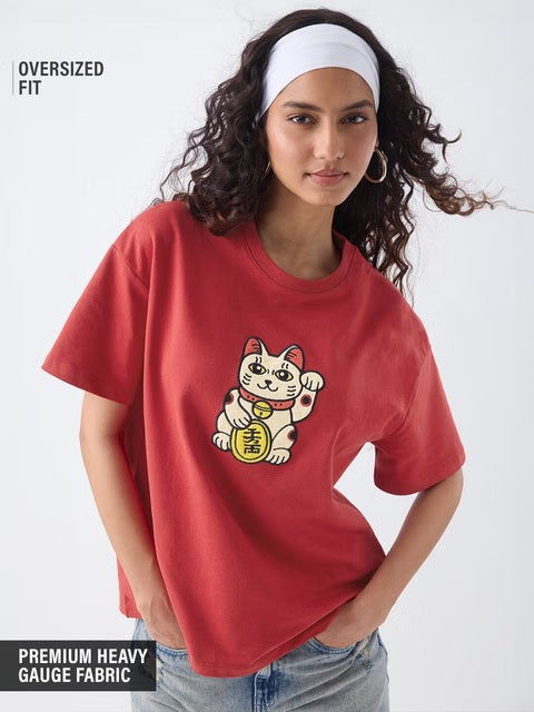 Lucky Cat Women Oversized T-Shirts