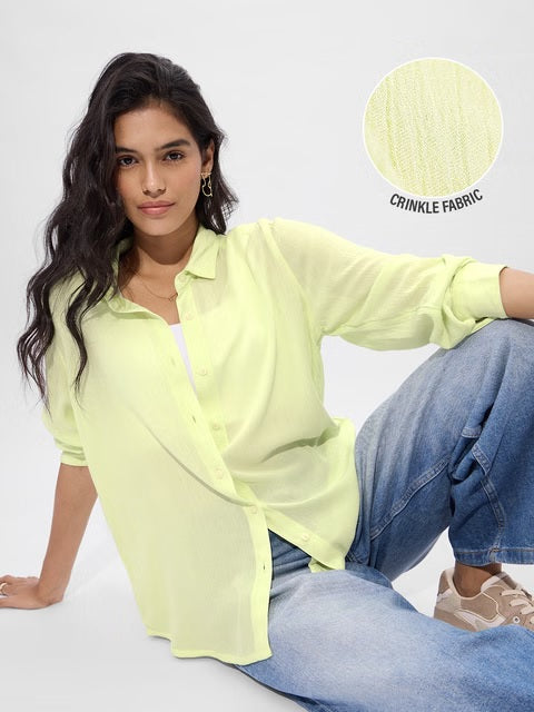 Textured Light Lime Women Boyfriend Shirts