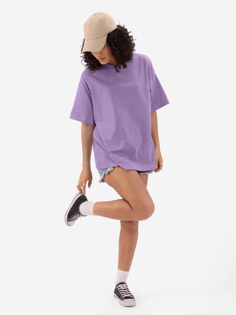 Solids Lavender Purple Women Oversized T-Shirts