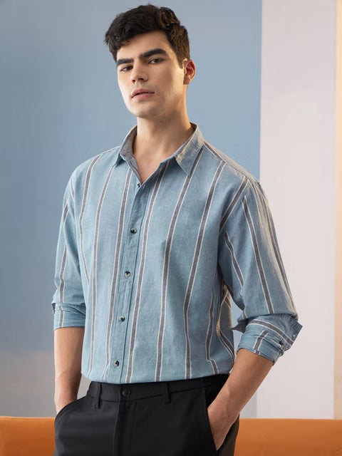 Stripes Lagoon Cotton Linen Shirts