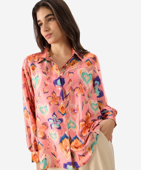 Satin Floral Ink Women Shirts