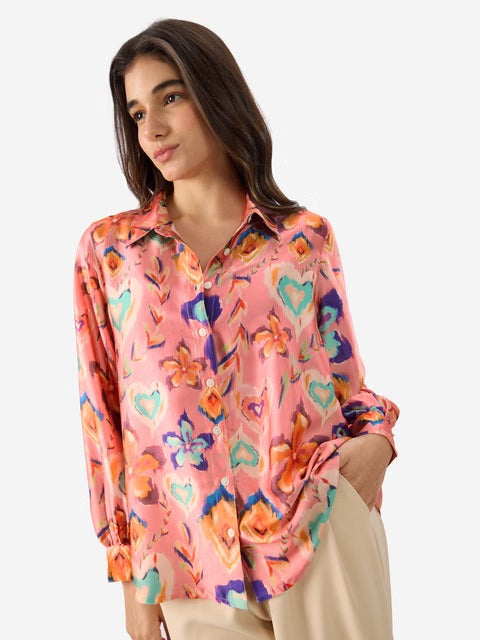 Satin Floral Ink Women Shirts