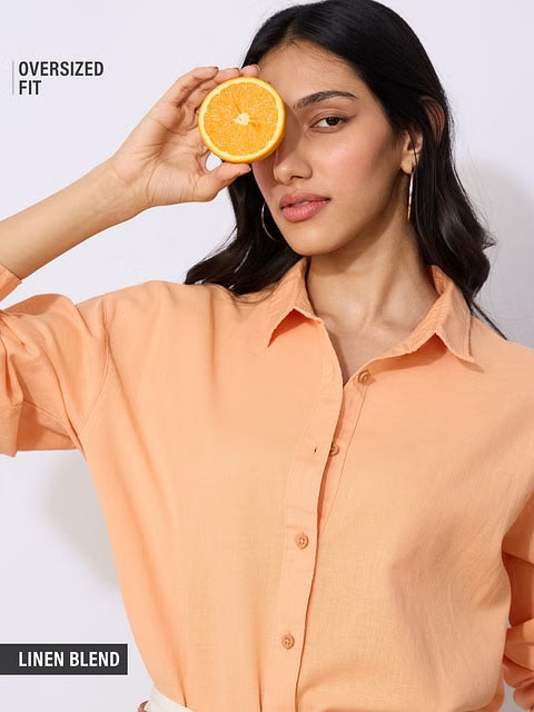 Cotton Linen Apricot Women Boyfriend Shirts