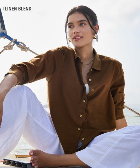 Cotton Linen Chestnut Women Shirts