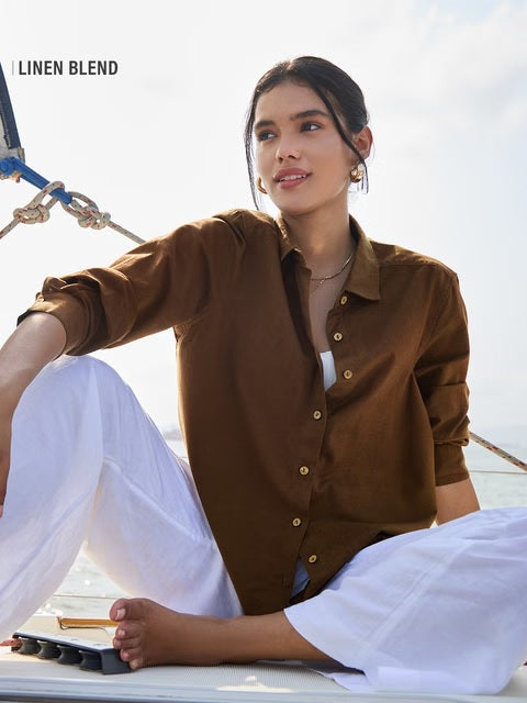 Cotton Linen Chestnut Women Shirts