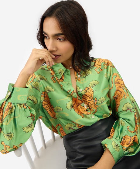 Satin Folk Tiger Women Shirts