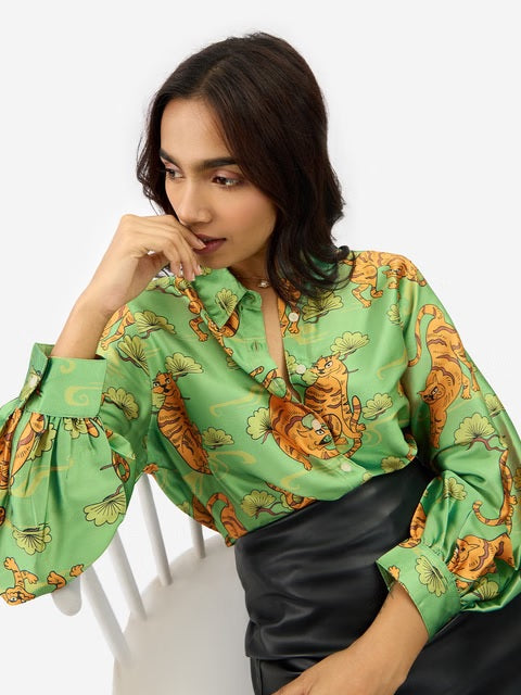 Satin Folk Tiger Women Shirts