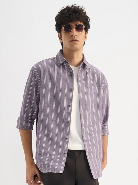 Stripes Berry Plum Cotton Linen Shirts