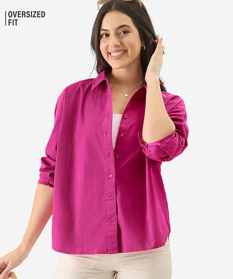 Solids Hot Pink Women Boyfriend Shirts