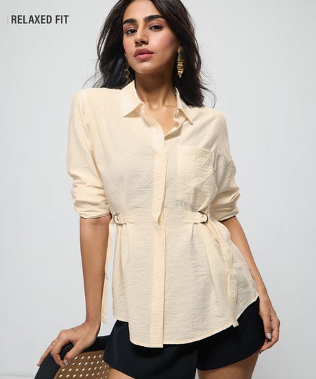 Buckle Taupe Women Shirts