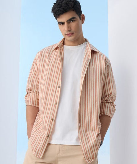 Stripes Apricot Cotton Linen Shirts