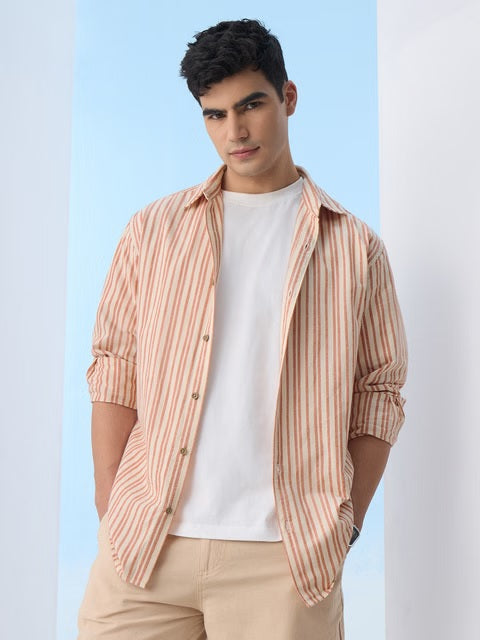 Stripes Apricot Cotton Linen Shirts