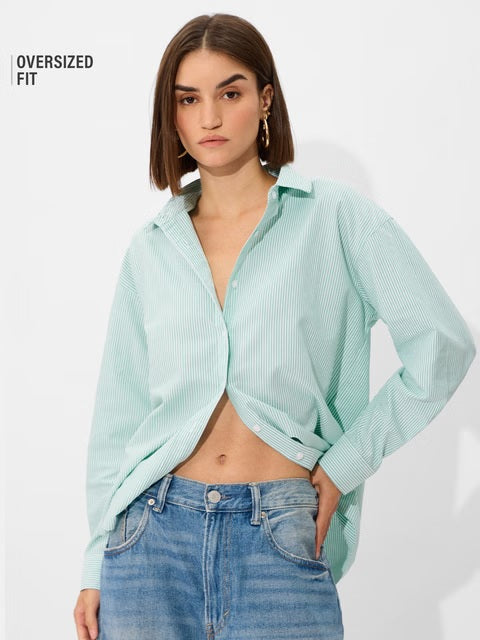 Striped Seaside Women Boyfriend Shirts