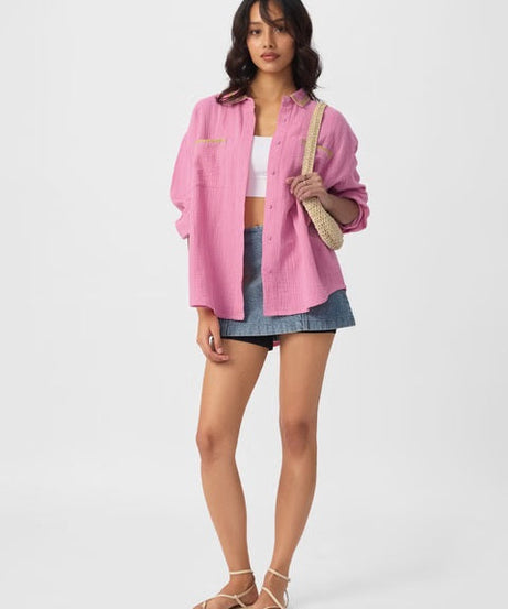 Textured Flamingo Pink Women Boyfriend Shirts
