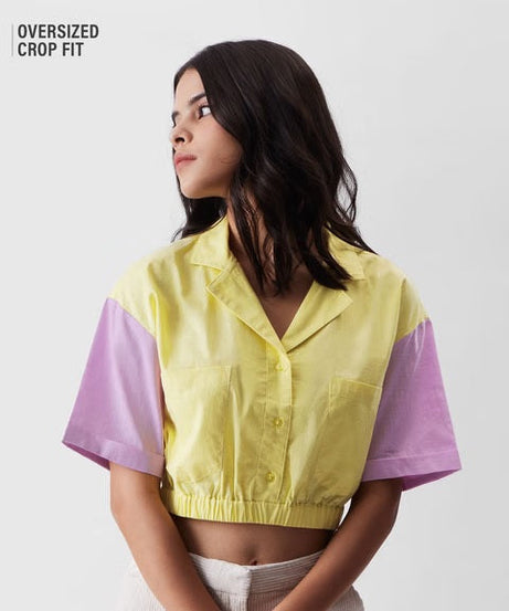 Yellow And Pink Women Cropped Shirts