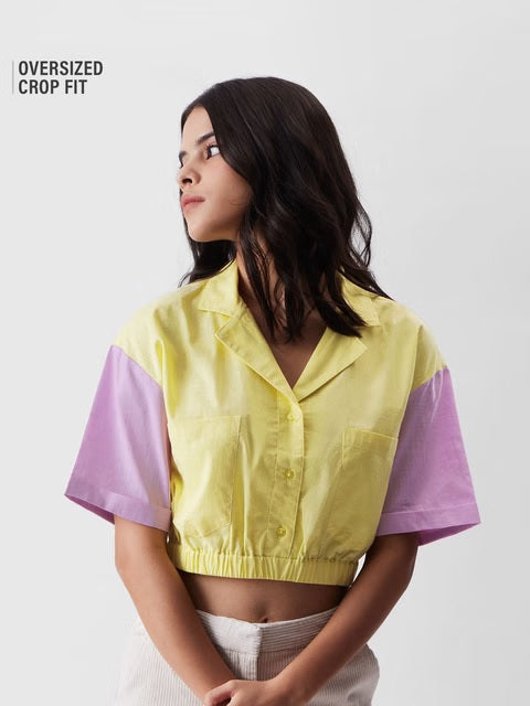 Yellow And Pink Women Cropped Shirts