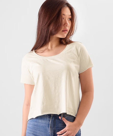 Slub Off-white Women Relaxed Fit T-Shirts