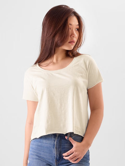 Slub Off-white Women Relaxed Fit T-Shirts