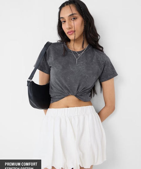 Solids Charcoal Grey Women T-Shirts