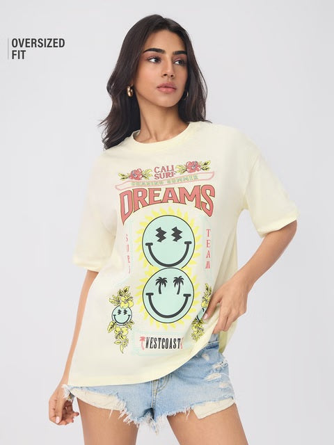 S W SMILEY Surf Dreams Women Oversized T-Shirts