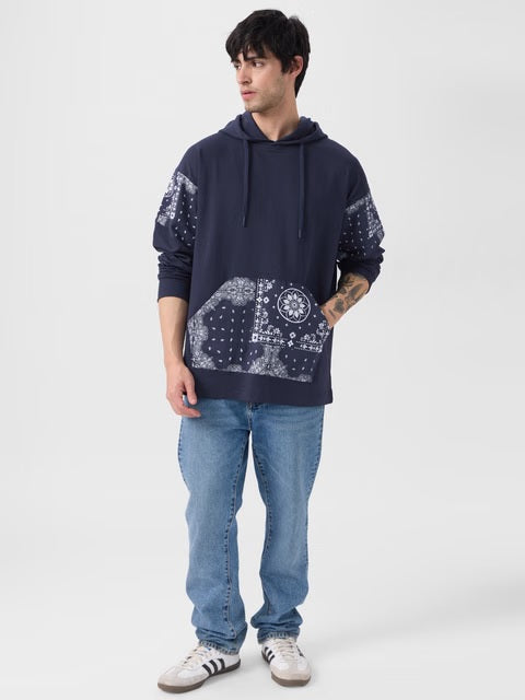 Hooded Pullover Bandana Blues Oversized Full Sleeve T-Shirts