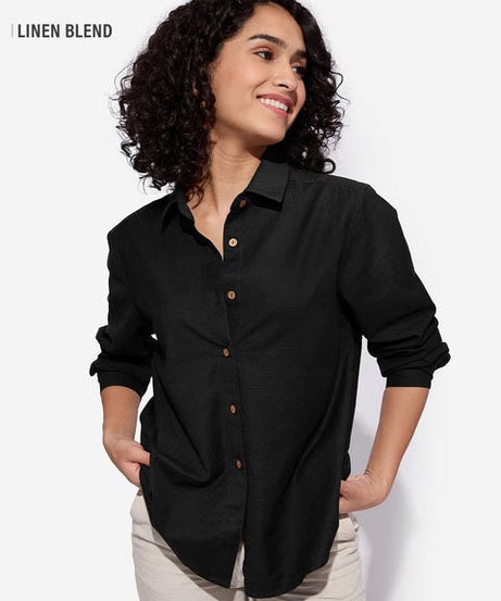 Cotton Linen Black Women Shirts