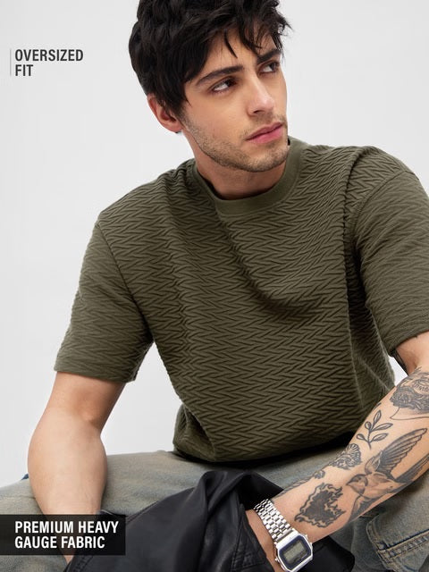 Textured Olive Oversized T-Shirts