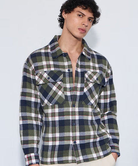 Plaid Olive Men Textured Shirts
