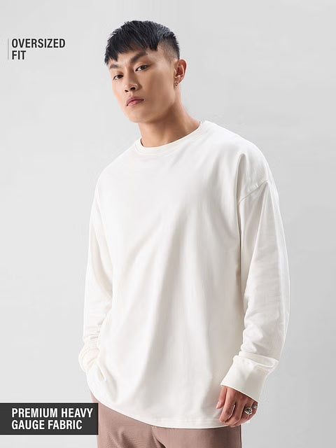 Solids White Oversized Full Sleeve T-Shirts