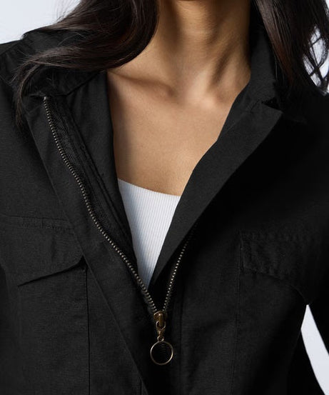 Cotton Linen Carbon Black Women Shackets