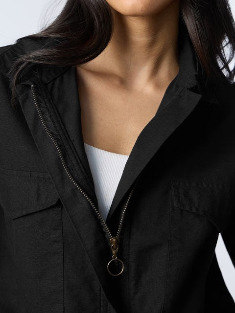 Cotton Linen Carbon Black Women Shackets