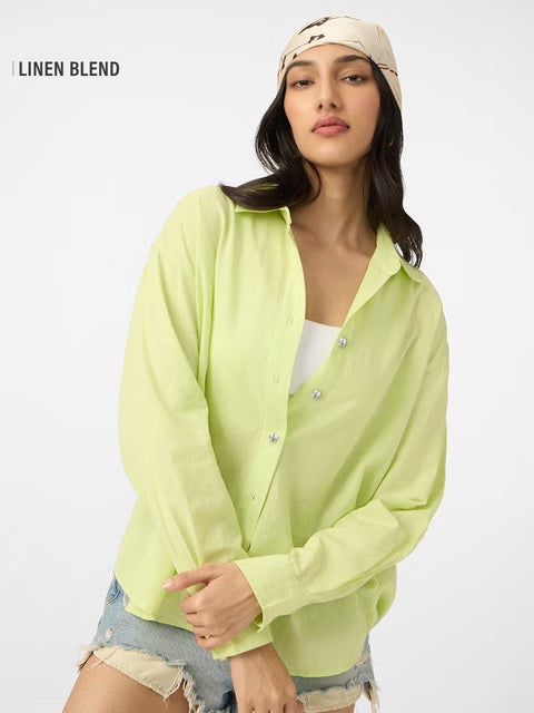 Cotton Linen Lime Women Boyfriend Shirts