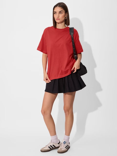 Solids Rouge Red Women Oversized T-Shirts