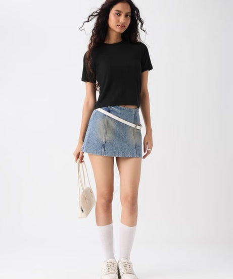 Ribbed  Black Women T-Shirts