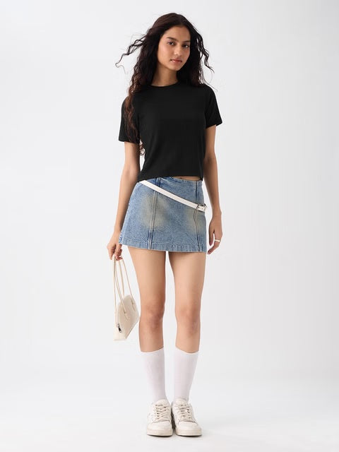 Ribbed  Black Women T-Shirts