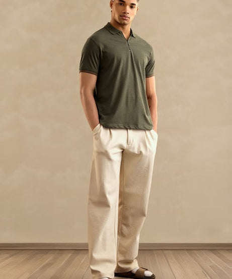 Solids Olive Zipper Polos