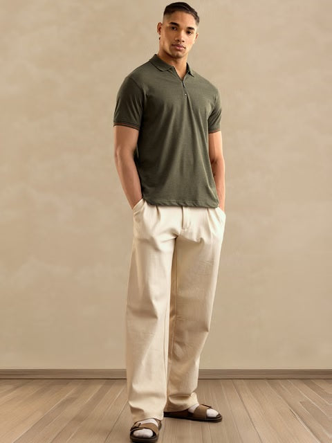 Solids Olive Zipper Polos