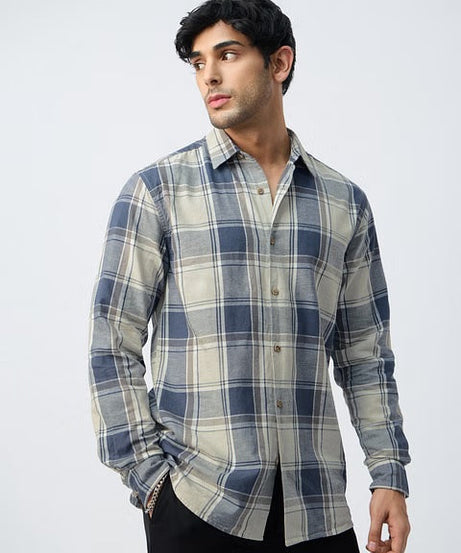 Checks Blue Topaz Cotton Linen Shirts