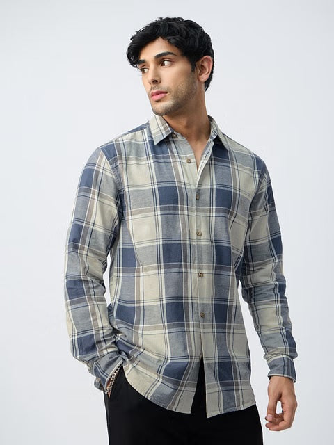 Checks Blue Topaz Cotton Linen Shirts